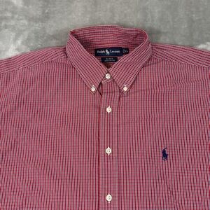 Ralph Lauren Shirt Mens 16.5 34/35 Red Check Short Sleeve Button Down Casual